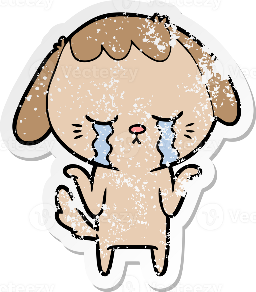 distressed sticker of a cartoon crying dog png