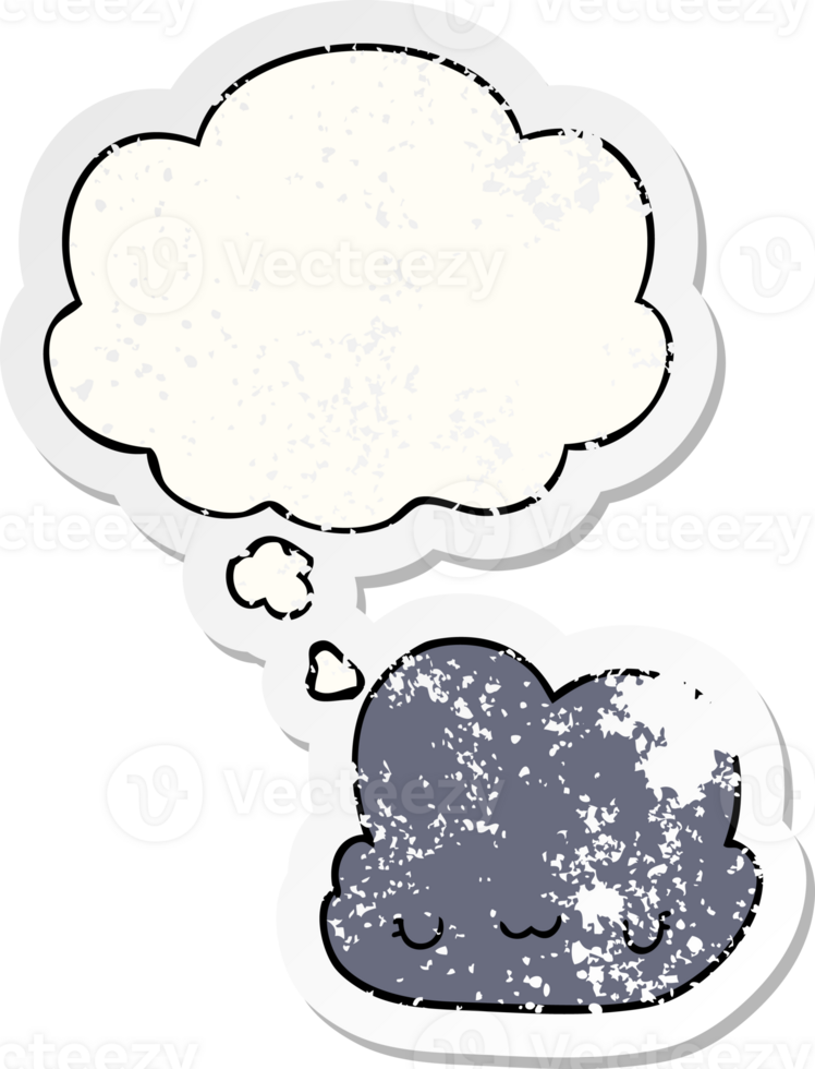 cute cartoon cloud with thought bubble as a distressed worn sticker png