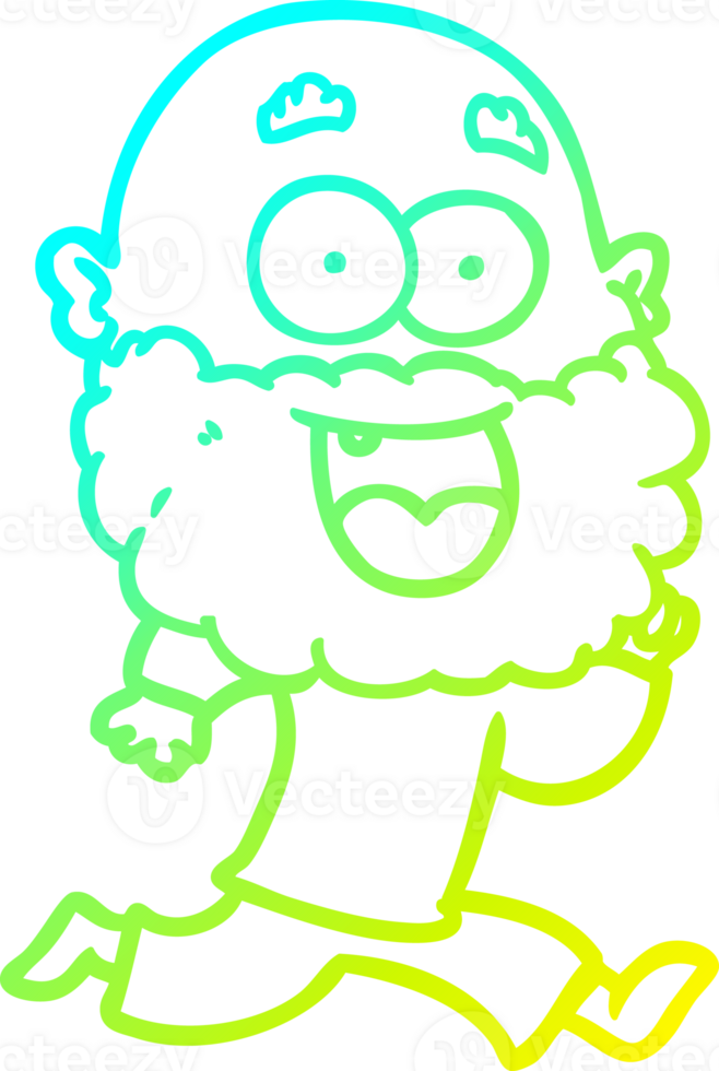 cold gradient line drawing of a cartoon crazy happy man with beard running png