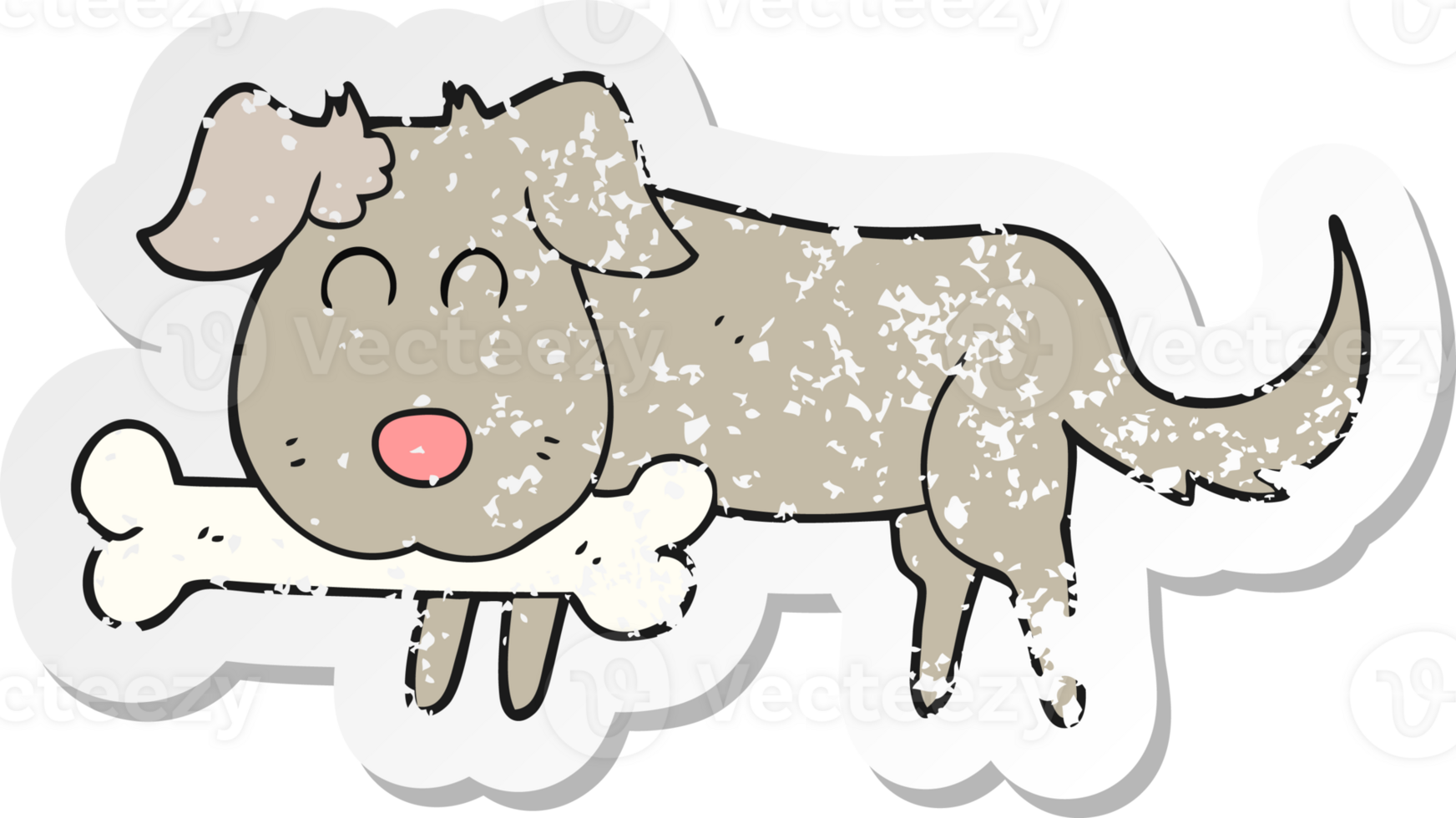 retro distressed sticker of a cartoon dog with bone png