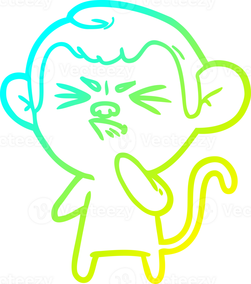 cold gradient line drawing of a cartoon angry monkey png