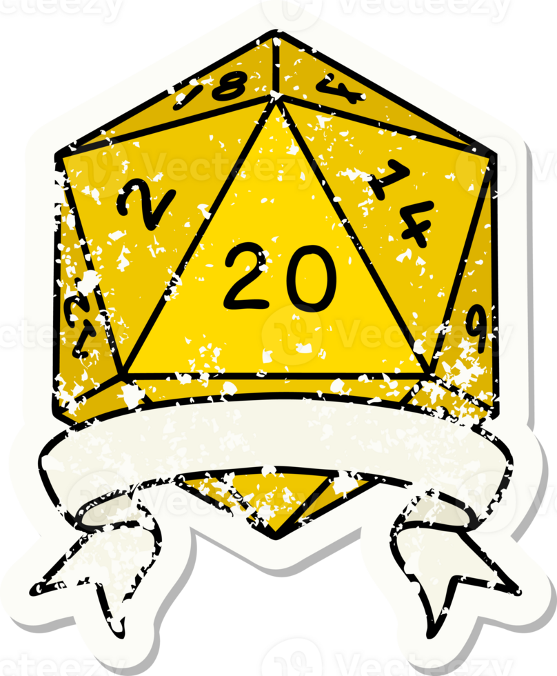 Retro Tattoo Style natural 20 critical hit D20 dice roll png