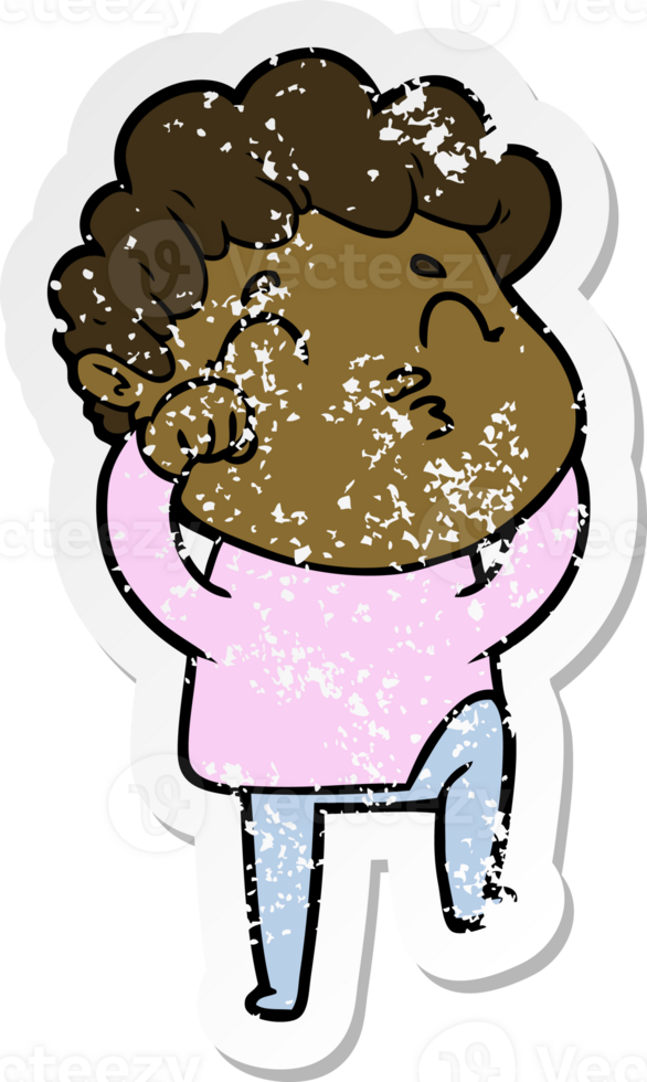 distressed sticker of a cartoon man pouting png