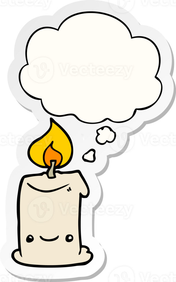 cartoon candle with thought bubble as a printed sticker png