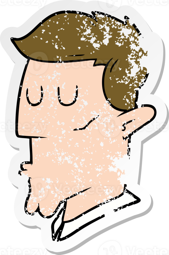 distressed sticker of a cartoon serious man png