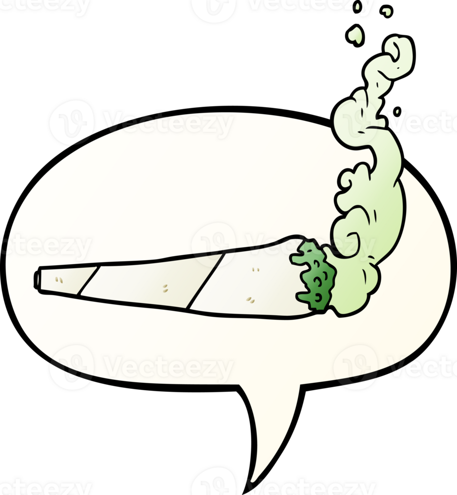 cartoon marijuiana joint with speech bubble in smooth gradient style png