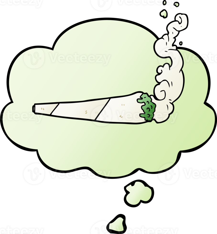 cartoon marijuana joint with thought bubble in smooth gradient style png
