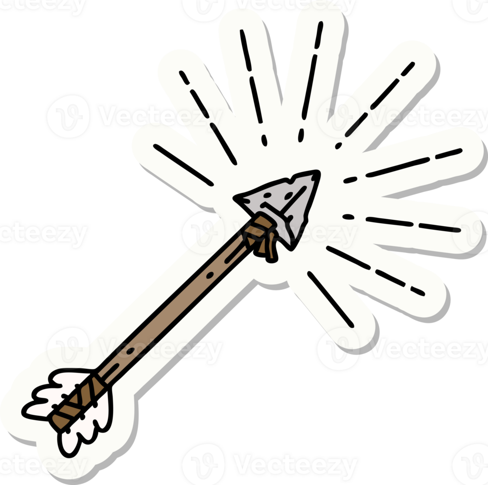 sticker of a tattoo style old flint tip arrow png