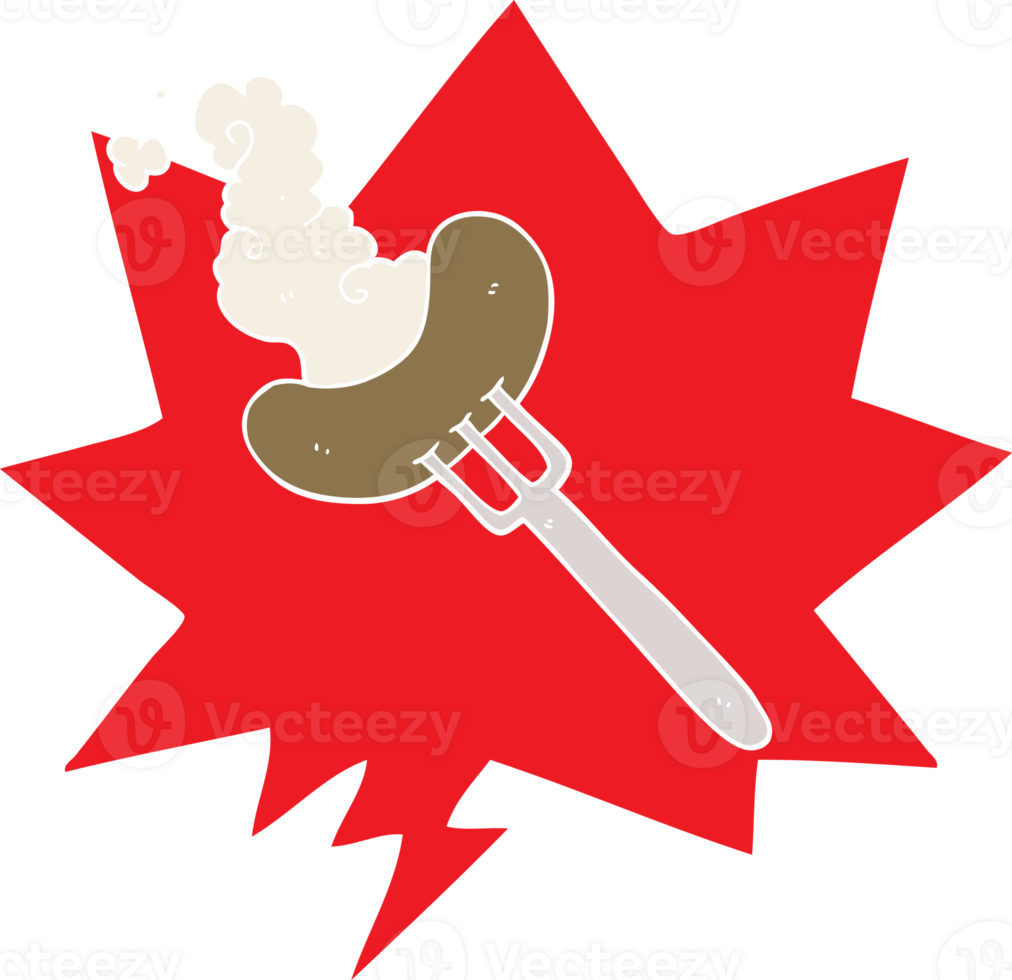 cartoon sausage on fork with speech bubble in retro style png