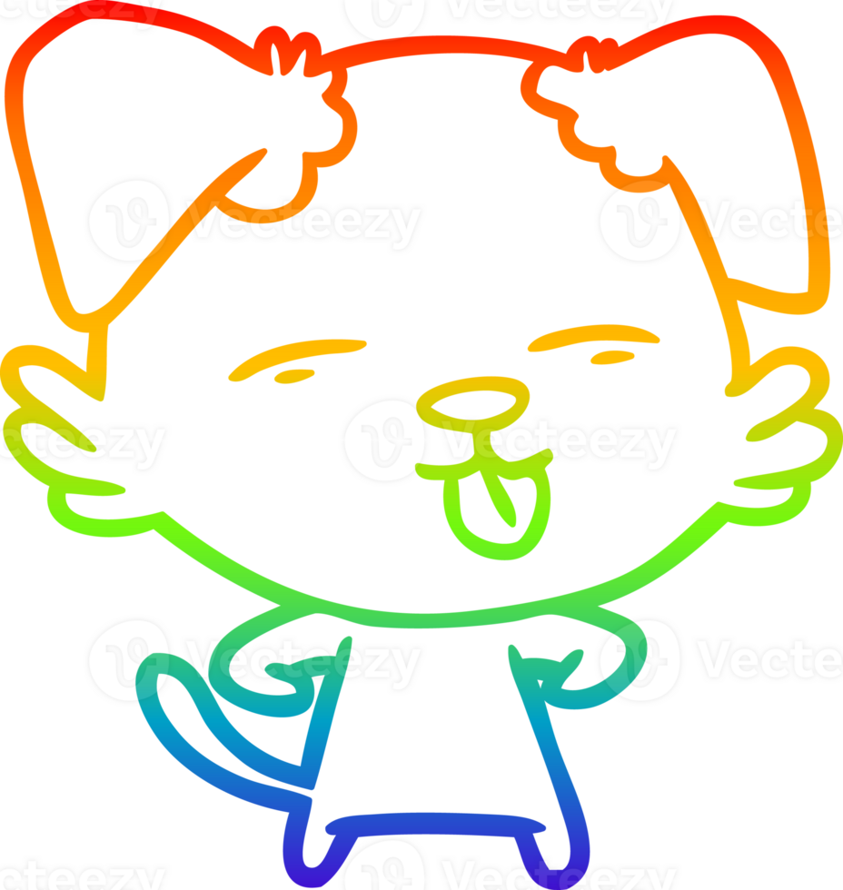 rainbow gradient line drawing of a cartoon dog sticking out tongue png