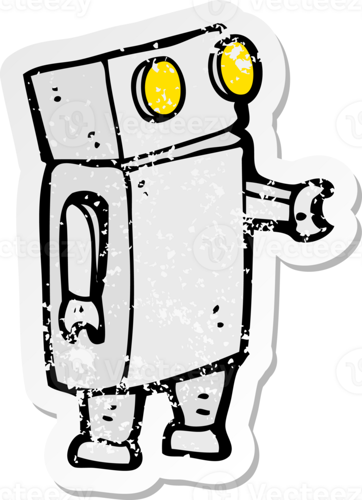 retro distressed sticker of a cartoon robot png