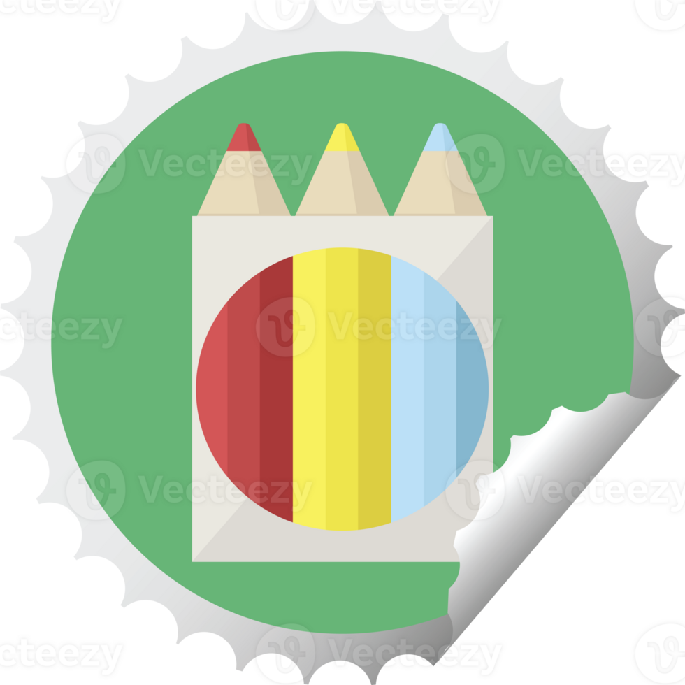 pack of coloring pencils graphic   illustration round sticker stamp png