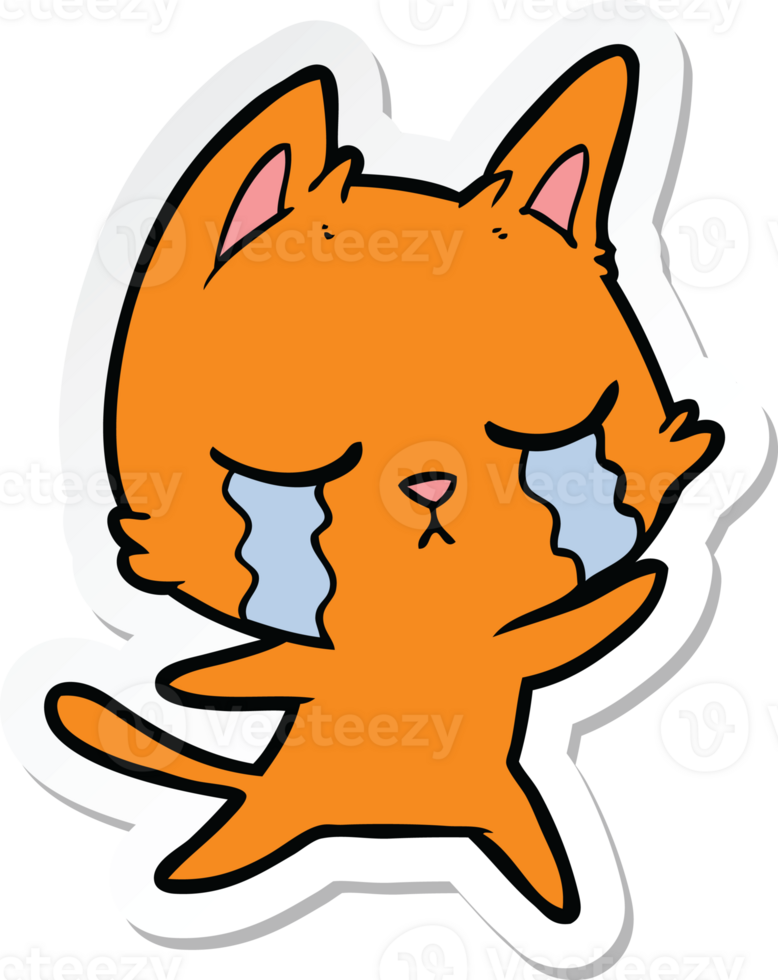 sticker of a crying cartoon cat png