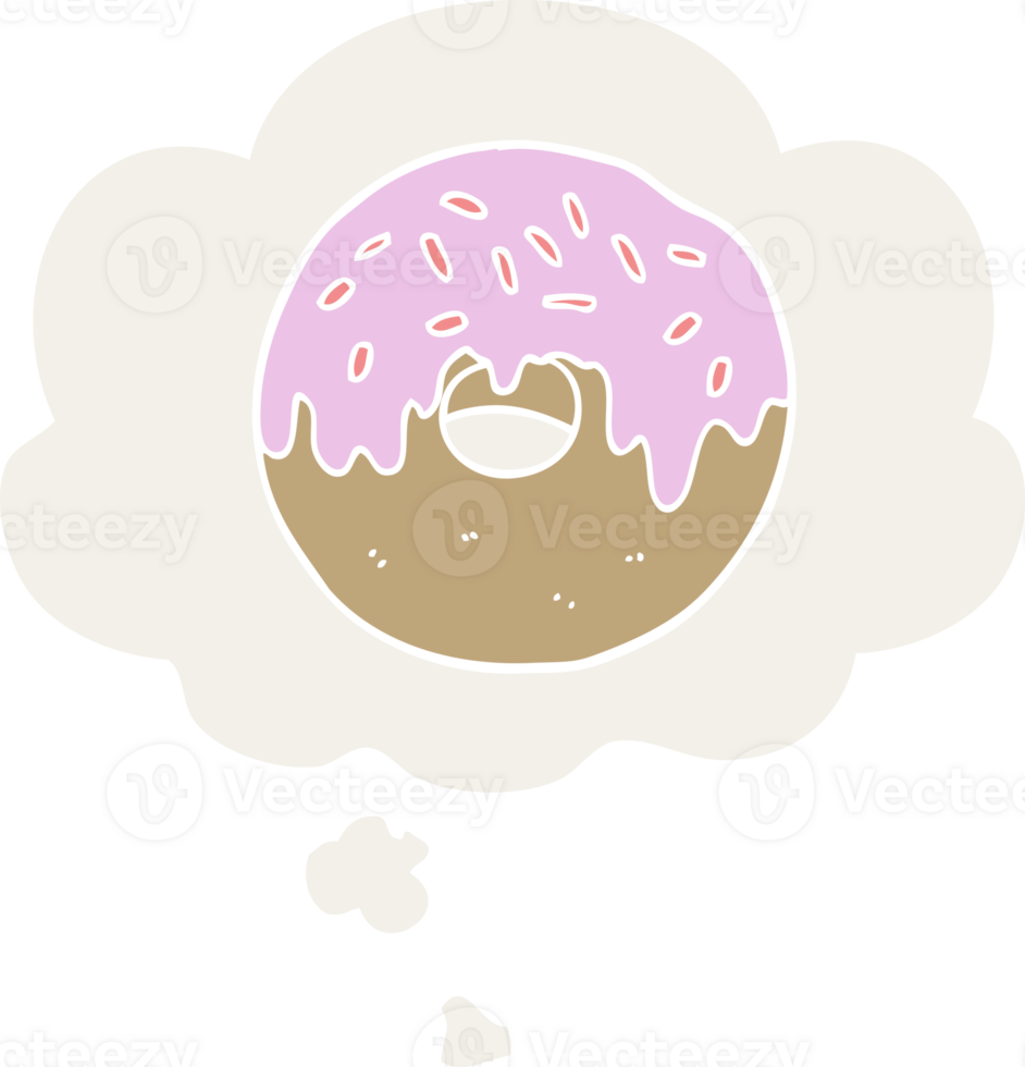 cartoon donut with thought bubble in retro style png