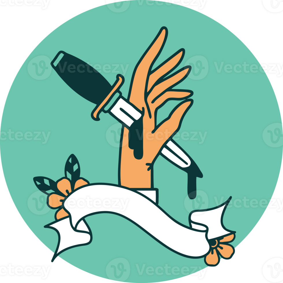 tattoo style icon with banner of a dagger in the hand png