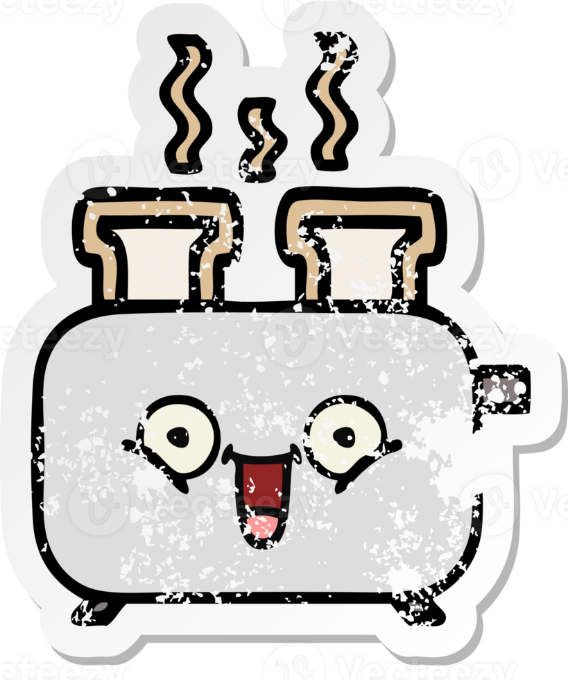 distressed sticker of a cute cartoon of a toaster png