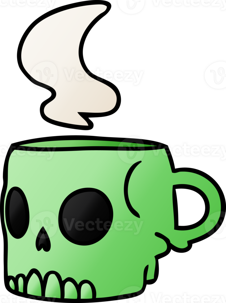 hand drawn gradient cartoon doodle of a skull mug png