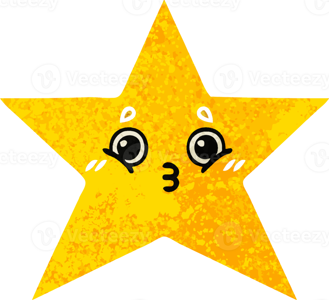 retro illustration style cartoon of a gold star png