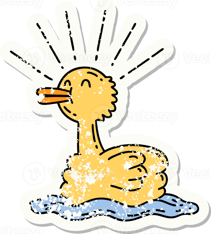 worn old sticker of a tattoo style swimming duck png