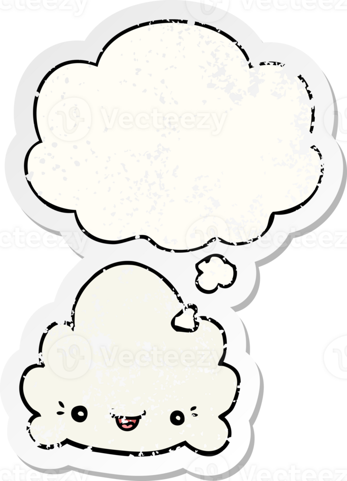 cartoon cloud with thought bubble as a distressed worn sticker png