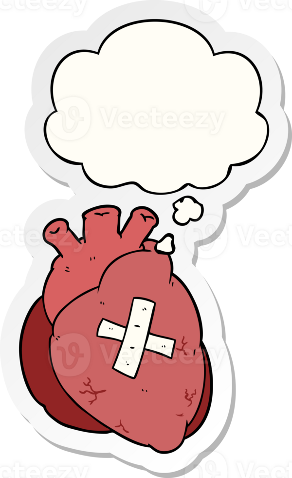 cartoon heart with thought bubble as a printed sticker png
