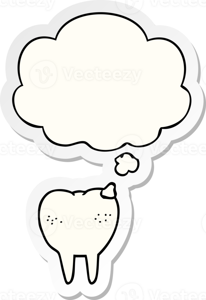 cartoon tooth with thought bubble as a printed sticker png