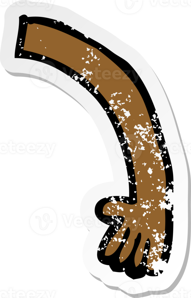 retro distressed sticker of a cartoon arm png