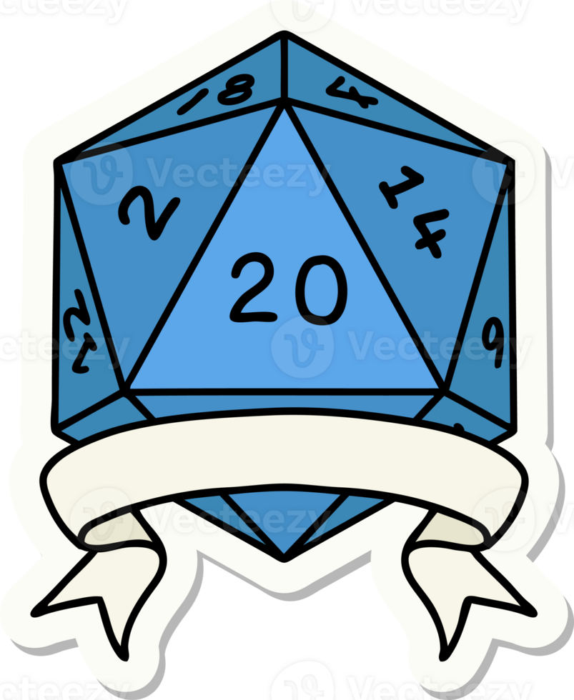 sticker of a natural 20 critical hit D20 dice roll png