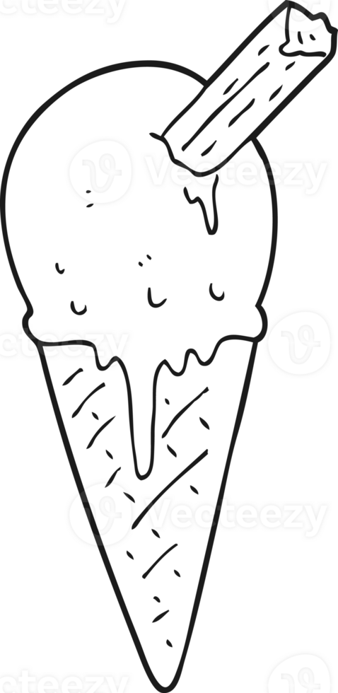 hand drawn black and white cartoon ice cream cone png