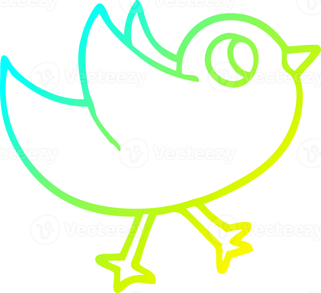 cold gradient line drawing of a cartoon bird flapping wings png
