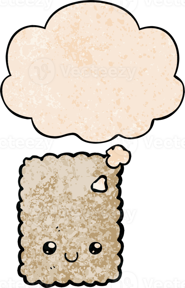 cartoon biscuit with thought bubble in grunge texture style png