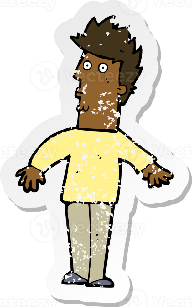 retro distressed sticker of a cartoon surprised man png