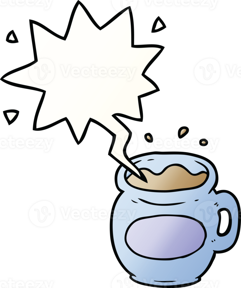 cartoon mug of coffee with speech bubble in smooth gradient style png