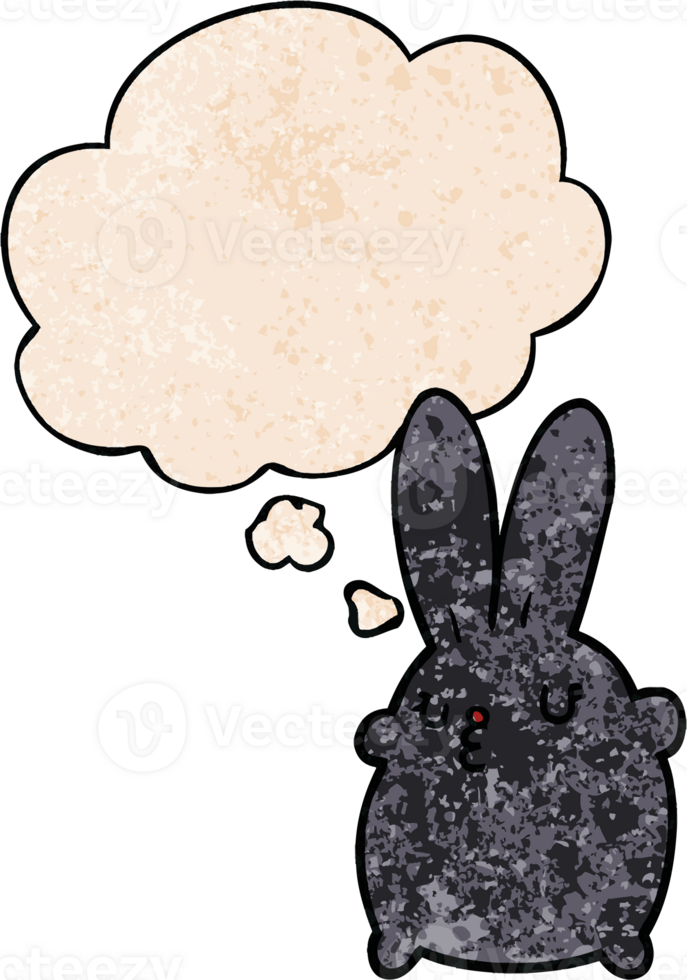 cute cartoon rabbit with thought bubble in grunge texture style png
