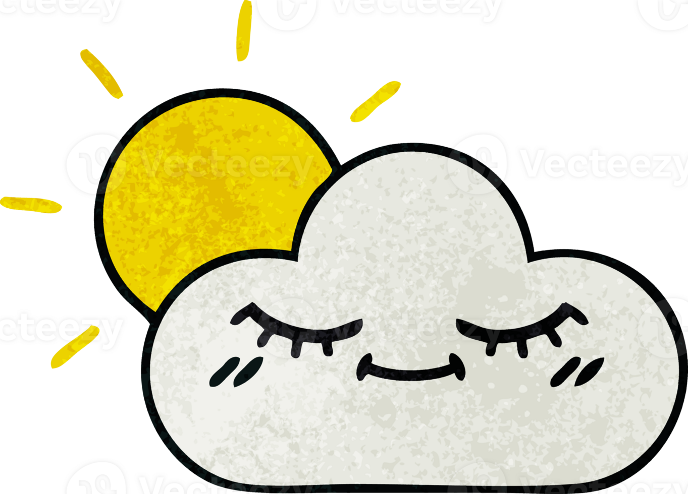 retro grunge texture cartoon of a sunshine and cloud png