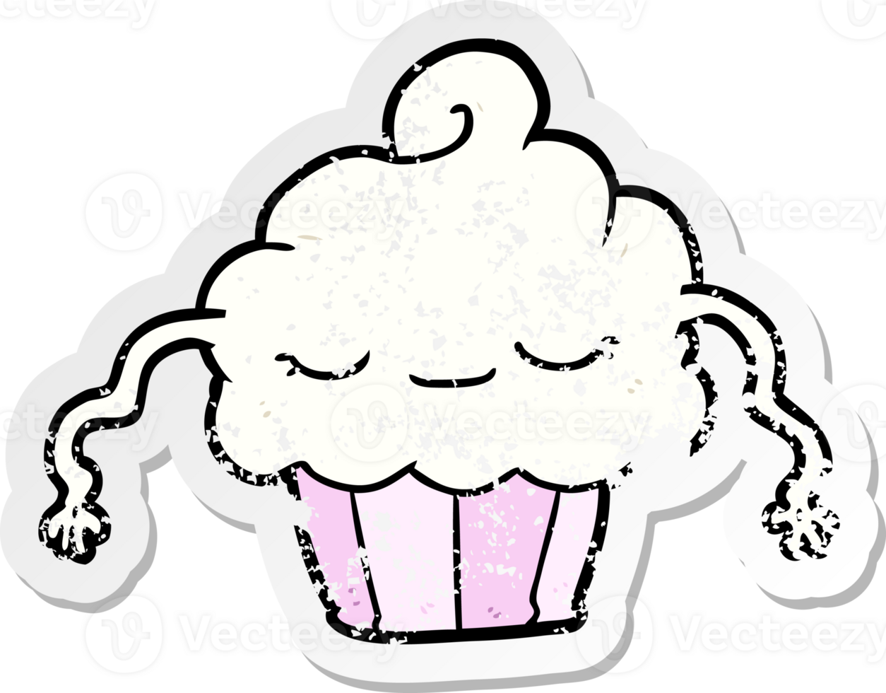 distressed sticker of a cartoon cupcake png