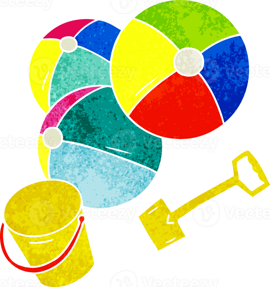 hand drawn retro cartoon doodle beach balls with a bucket and spade png