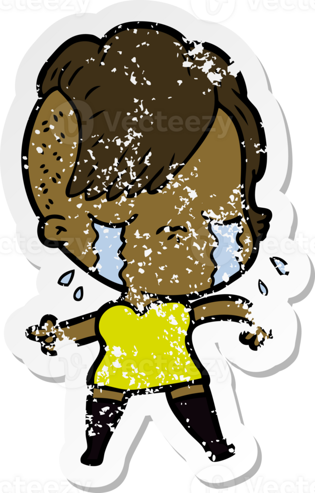 distressed sticker of a cartoon crying girl png
