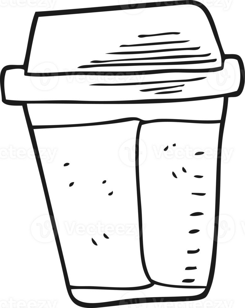 hand drawn black and white cartoon coffee png