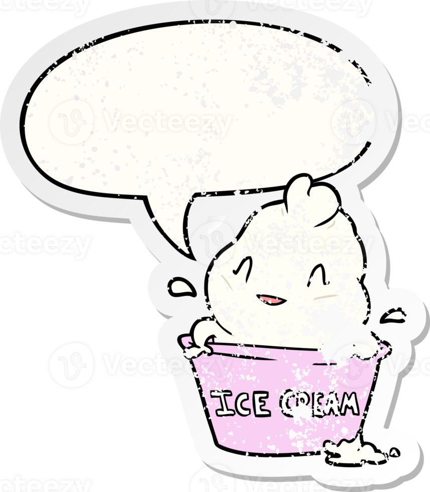 cute cartoon ice cream with speech bubble distressed distressed old sticker png