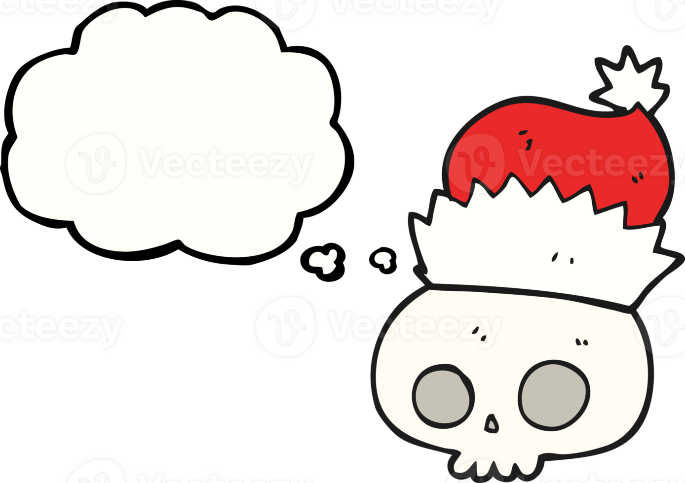 hand drawn thought bubble cartoon skull wearing christmas hat png