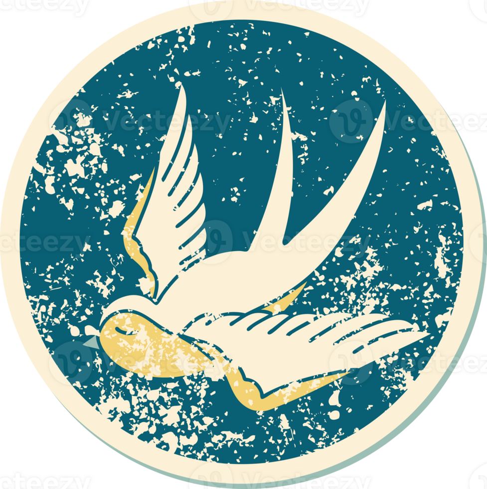 iconic distressed sticker tattoo style image of a swallow png