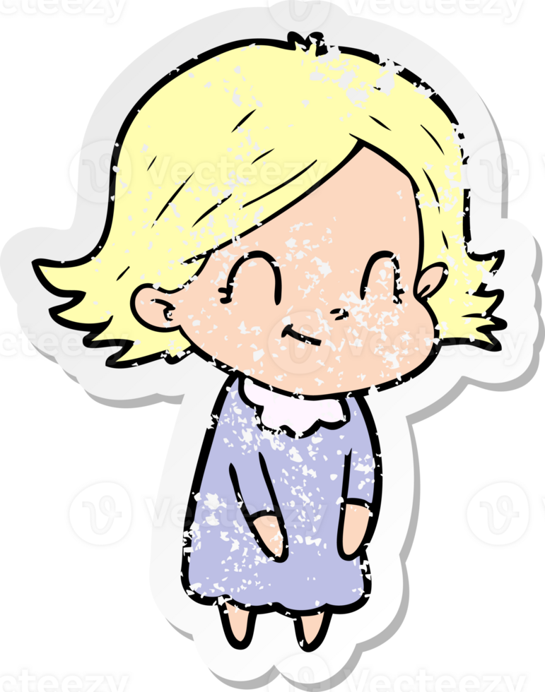 distressed sticker of a cartoon friendly girl png
