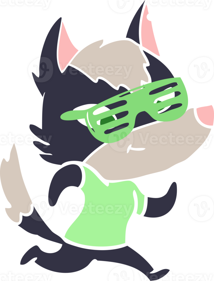 cool flat color style cartoon wolf png