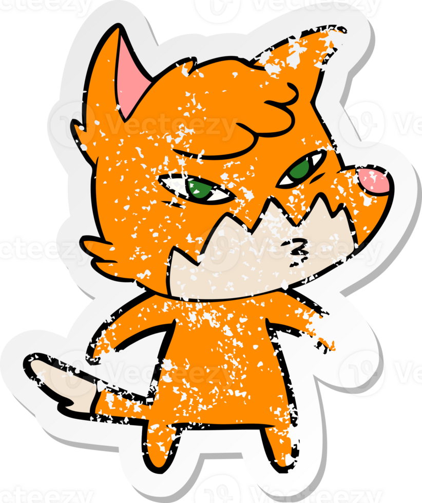 distressed sticker of a clever cartoon fox png