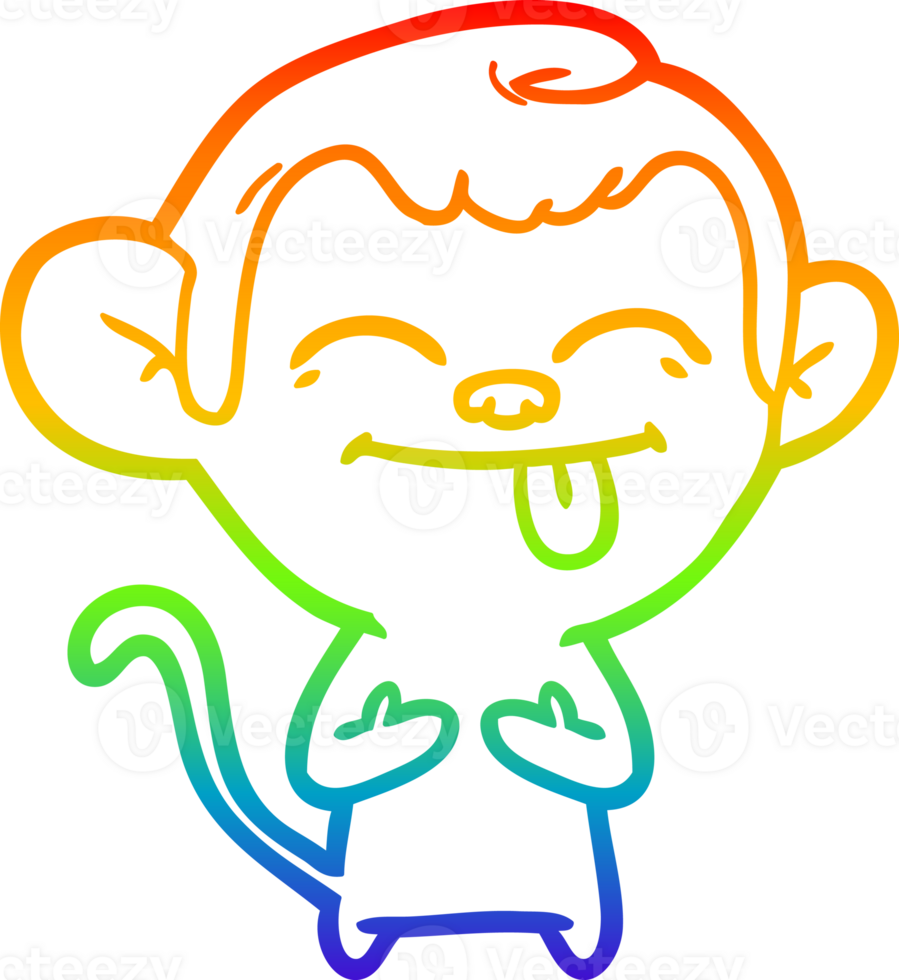 rainbow gradient line drawing of a funny cartoon monkey png