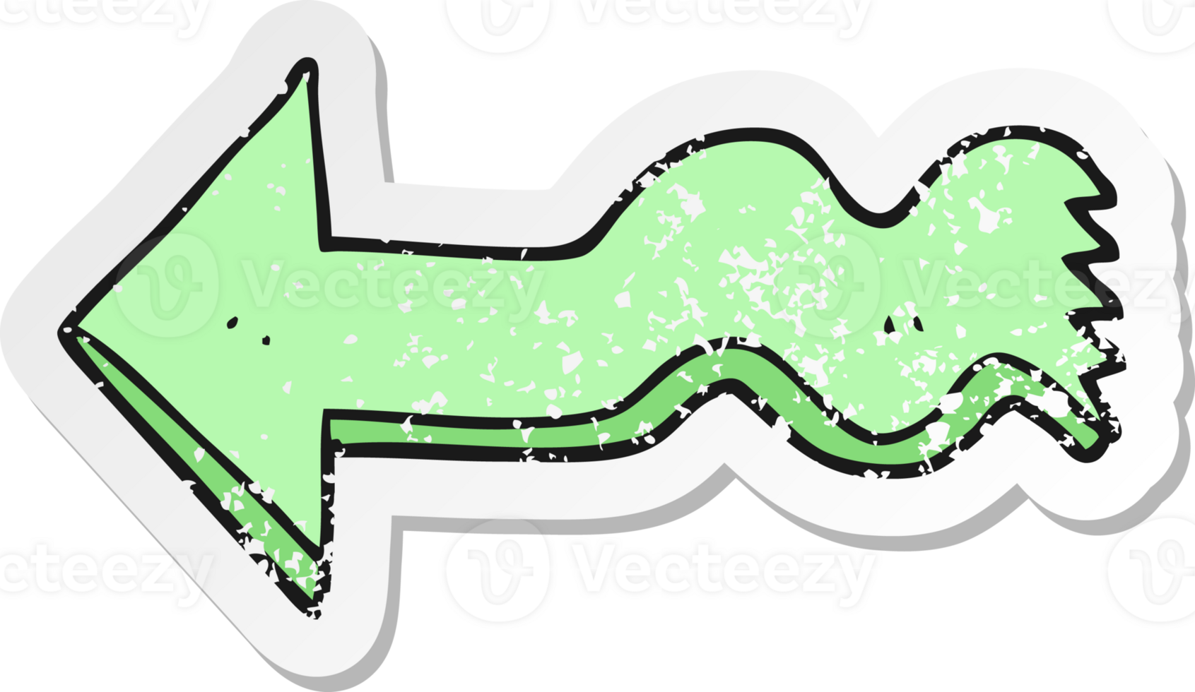 retro distressed sticker of a cartoon pointing arrow png