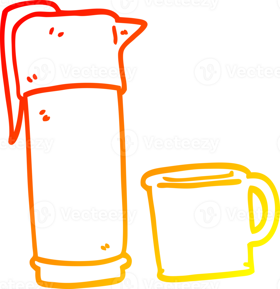 warm gradient line drawing of a cartoon coffee thermos png