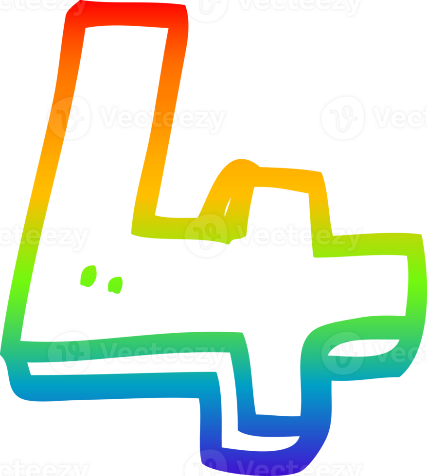 rainbow gradient line drawing of a cartoon number four png
