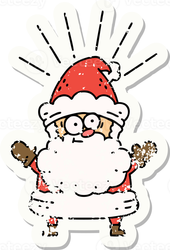 worn old sticker of a tattoo style santa claus christmas character png
